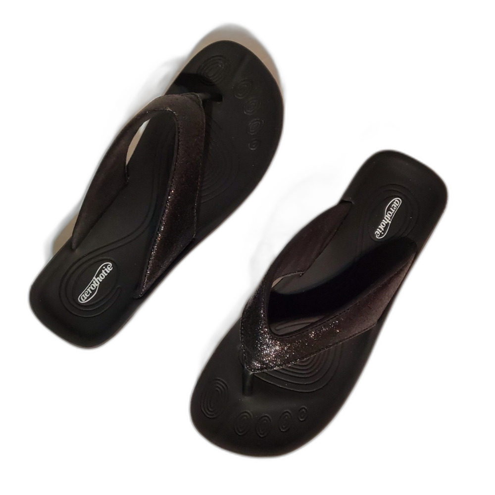 Aerothotic Crystal Mist Black Flip Flop Sandals Women's Sz 38EU/7.5 US